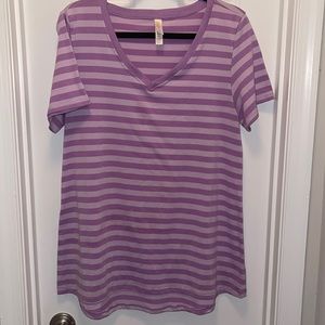 Used Medium Purple Striped LuLaRoe Classic T Shirt Size 10-12